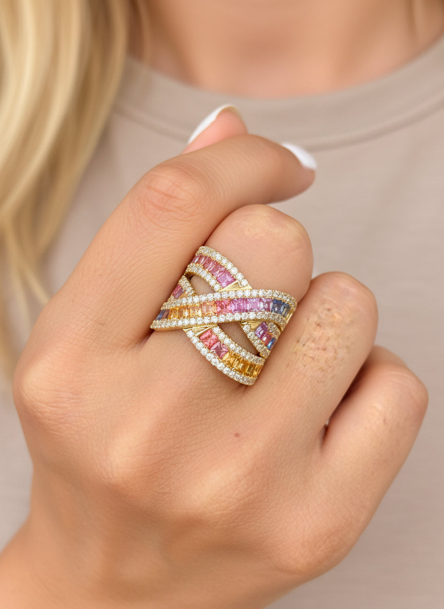 Rainbow Sapphire Diamond Ring