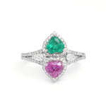 Pink Sapphire Emerald Diamond Ring