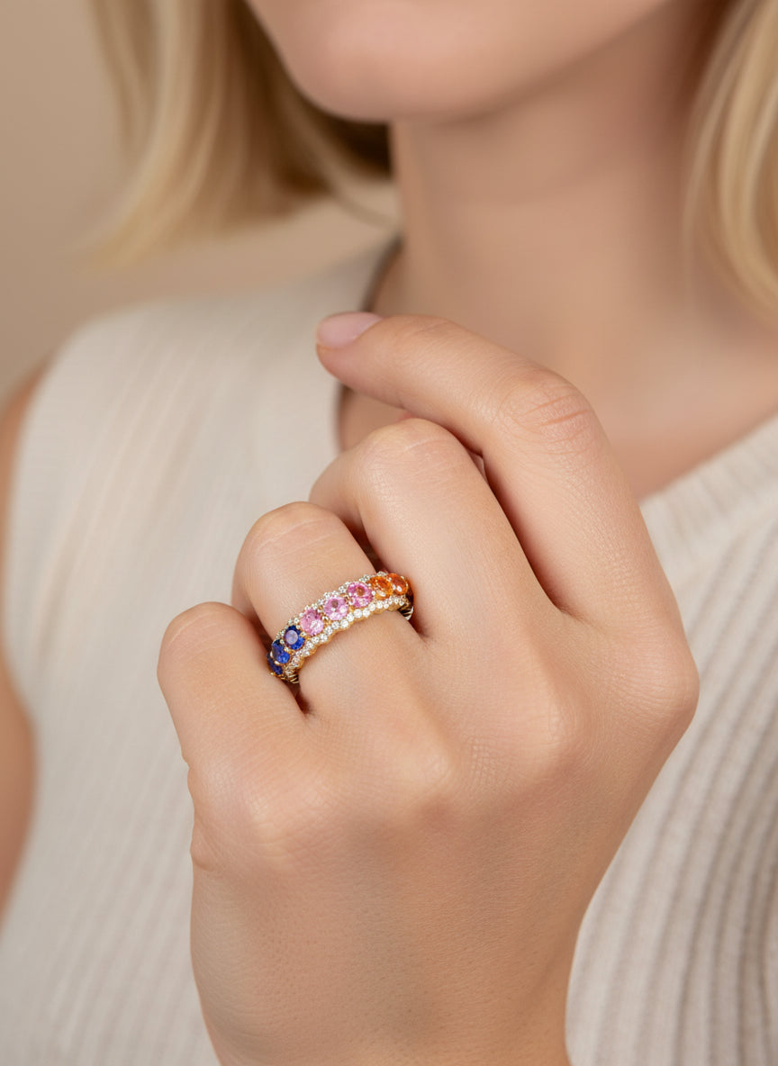 Rainbow Sapphire Diamond Ring