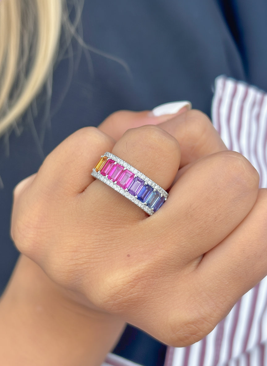 Rainbow Sapphire Diamond Ring