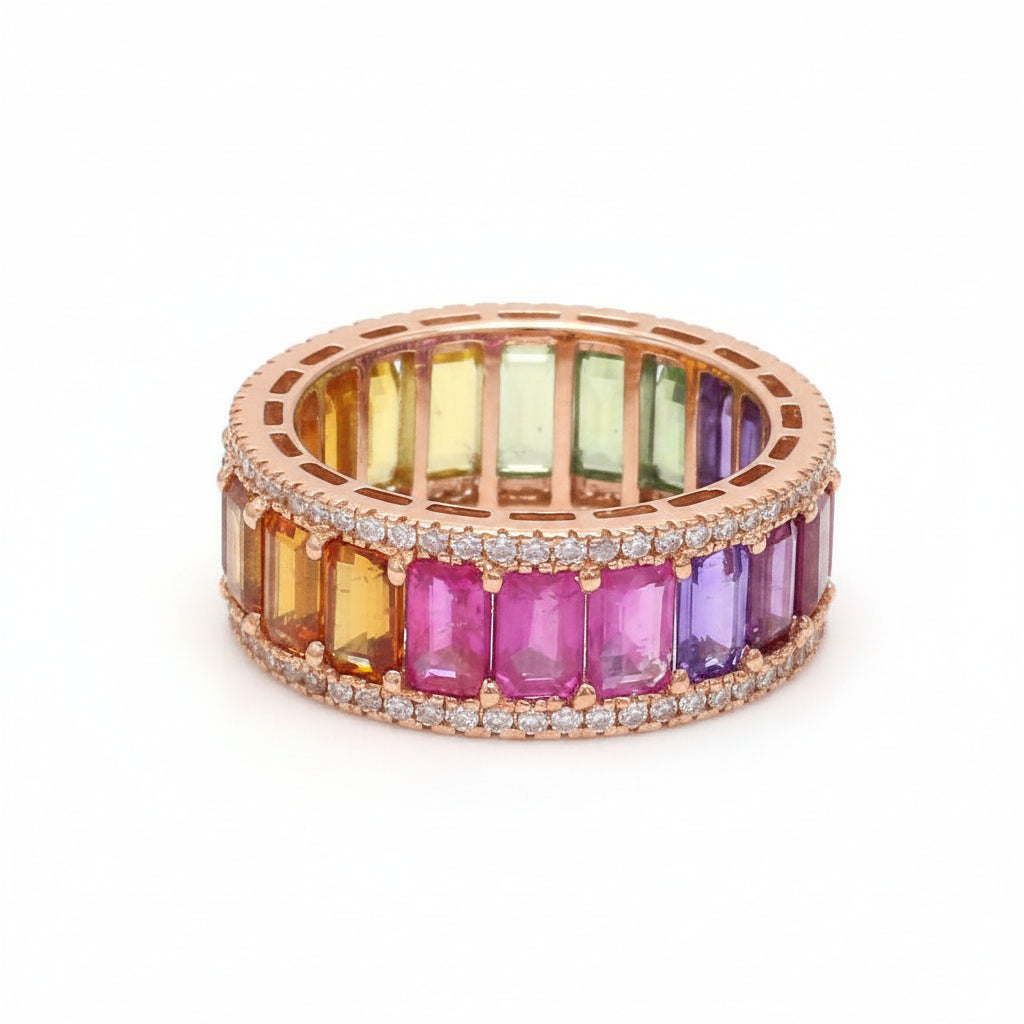 Rainbow Sapphire Diamond Ring