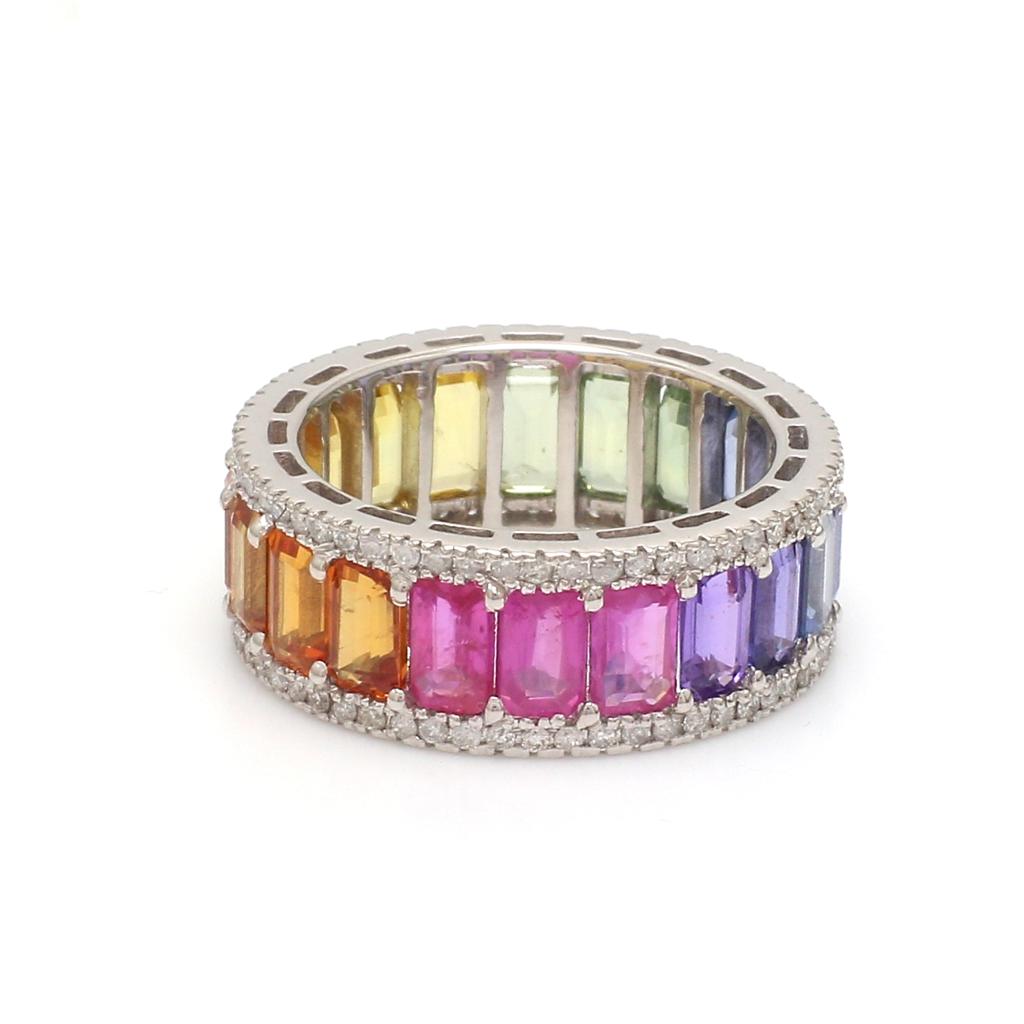 Rainbow Sapphire Diamond Ring
