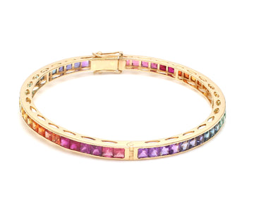 Rainbow Gemstone Princess Cut Bangle