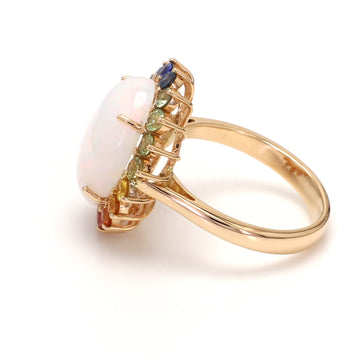 Opal and Rainbow Sapphire Halo Ring