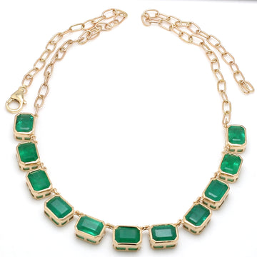 Emerald Octagon Bezel Set Link Necklace
