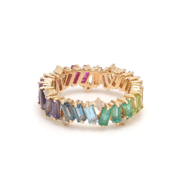 Rainbow Gemstone Diamond Zig Zag Ring