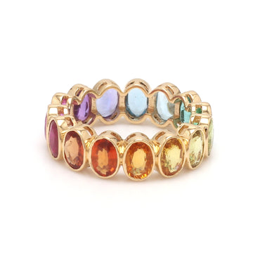 Rainbow Gemstone Bezel Set Oval ring