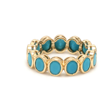 Turquoise oval cut Eternity Band Gold | Turquoise Bezel Set Ring
