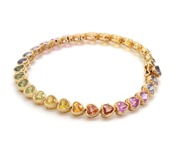 Rainbow Sapphire Heart Bezel Set Tennis Bracelet