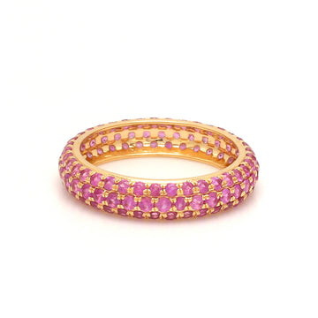 Pink Sapphire Eternity Band Ring in Solid Gold – 3 Row Pave Setting