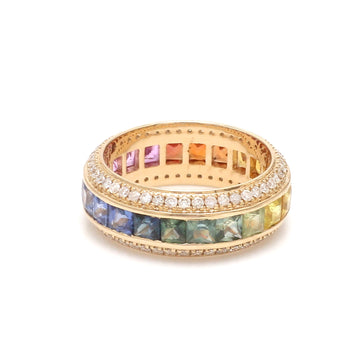 Rainbow Sapphire Princess Cut and Diamond Ring