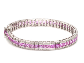 Pink Sapphire and Diamond Princess Cut Bracelet