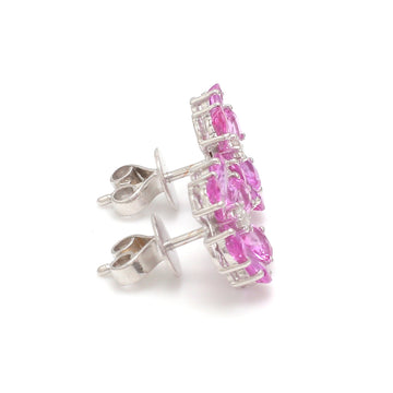 Pink Sapphire Diamond Flower Earrings Studs