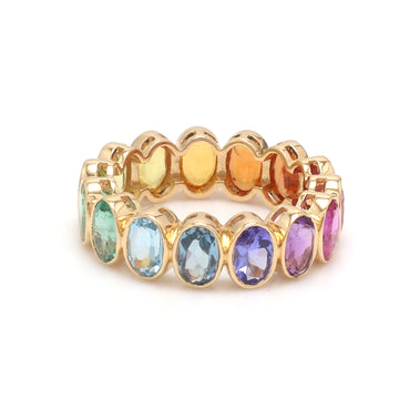 Rainbow Gemstone Bezel Set Oval ring