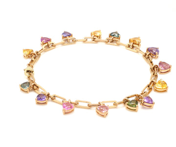 Rainbow Sapphire Heart Charm Bracelet