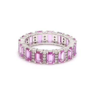 Pink Sapphire Emerald cut Diamond Eternity Band Ring