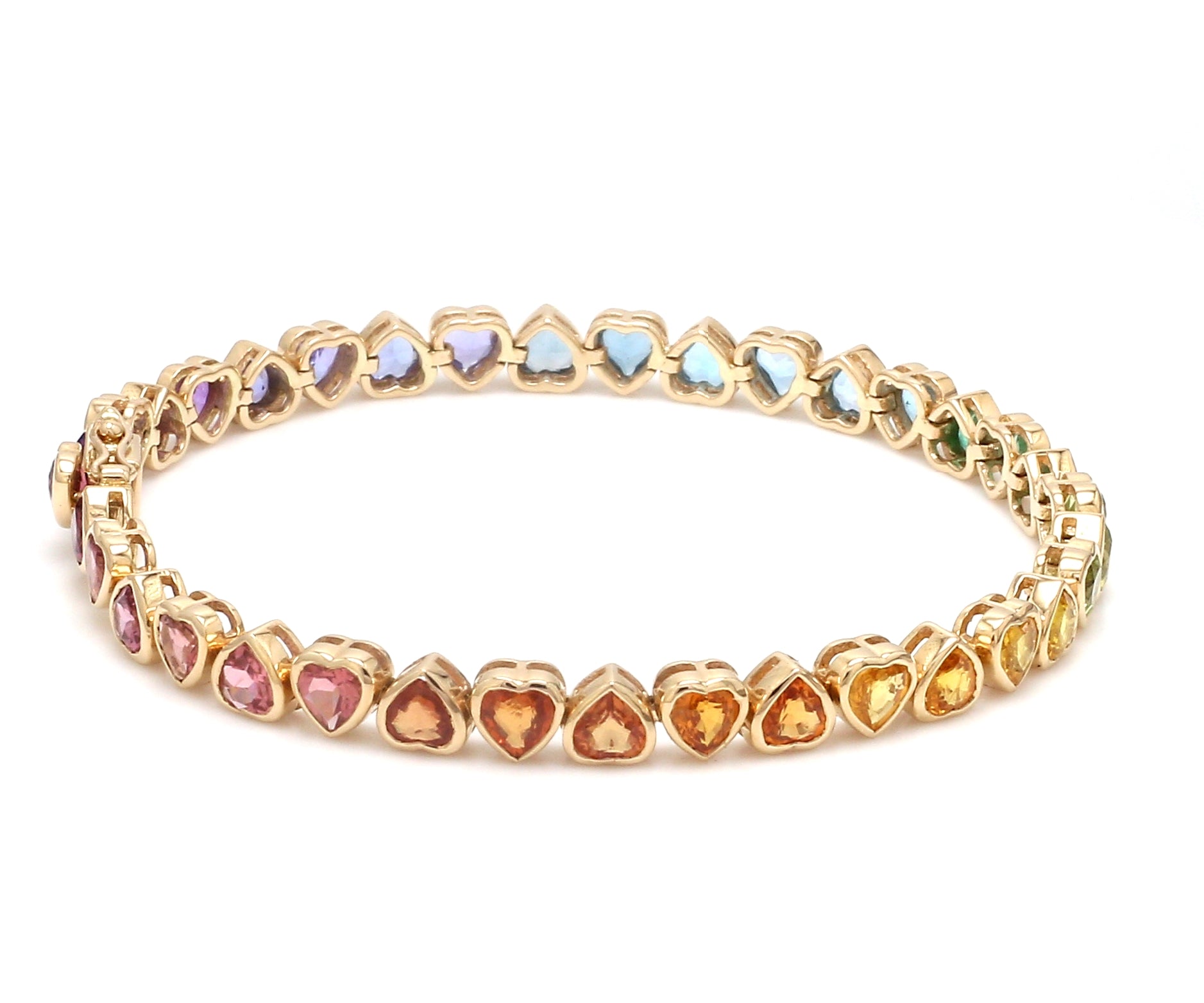 Rainbow Gemstone Heart Bezel Set Bracelet