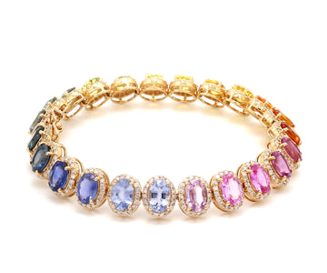 Rainbow Sapphire Oval Diamond Tennis Bracelet