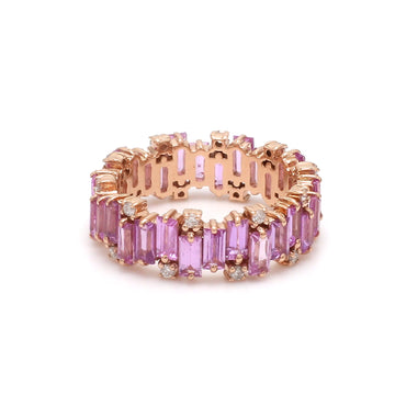 Pink Sapphire Baguette Cut Diamond Ring