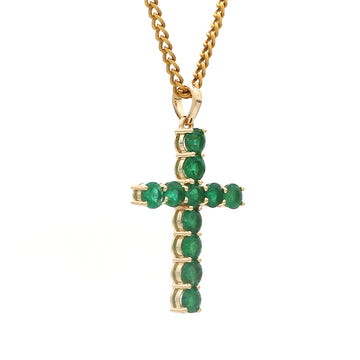 Emerald Cross Pendant Necklace in 14K 18K Yellow Gold – Faith-Inspired Fine Jewelry