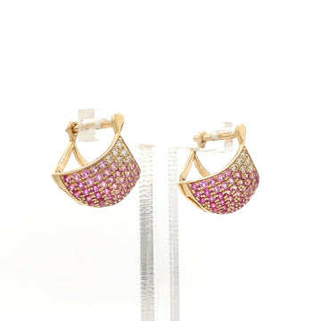 Ombre Pink Sapphire & Diamond Hoop Earrings in Solid Gold – Crescent Pavé Huggies