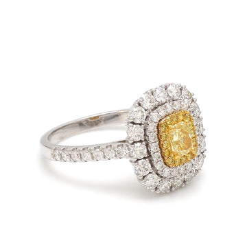 Yellow Diamond Triple Halo Ring Gold | Cushion Cut Center with White & Yellow Diamond Layers