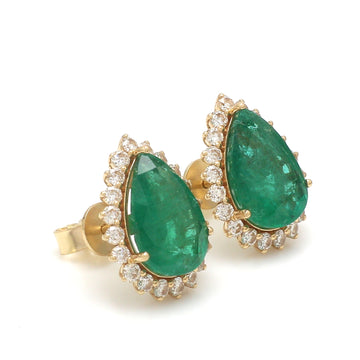 Large Emerald Diamond Halo Earrings | Pear-Shaped Studs in 14K 18K Solid Gold | Luxury Statement Jewelry by Jewels Park (Copy)