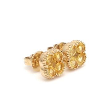 Yellow Sapphire Stud Earrings in Solid Gold – Classic Cluster Design