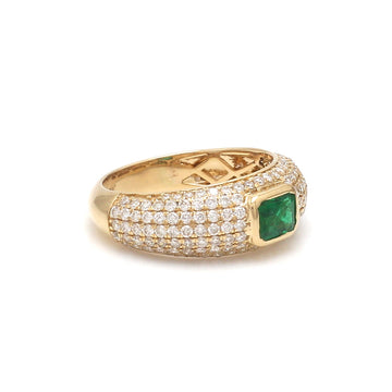 Emerald Pavé Diamond Dome Ring in Solid Yellow Gold – Vintage Bezel Statement Band