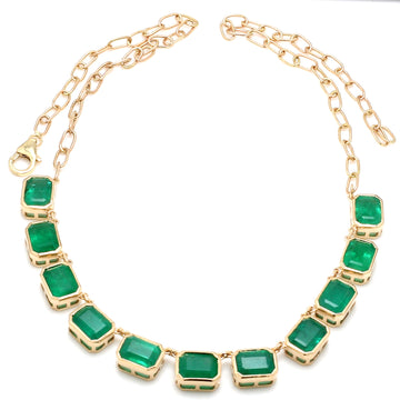 Emerald Octagon Bezel Set Link Necklace
