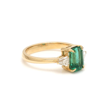 Emerald Three Stone Ring Gold | Shield Cut Diamond Side Stones | Classic Emerald Engagement Ring