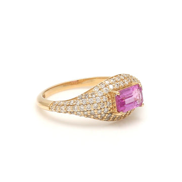 Elegant Pink Sapphire & Diamond Pavé Ring in Solid Gold