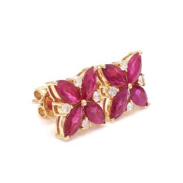Ruby Oval Diamond Floral Earring