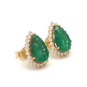 Large Emerald Diamond Halo Earrings | Pear-Shaped Studs in 14K 18K Solid Gold | Luxury Statement Jewelry by Jewels Park