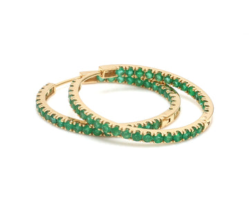 Emerald Round Big Hoops Thin Earrings