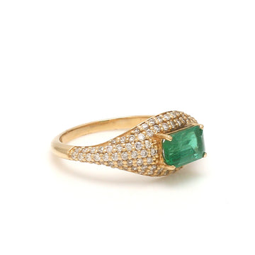 Emerald and Diamond Pavé Ring in Solid Gold