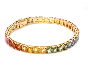 Rainbow Sapphire Octagon Prong Set Tennis Bracelet