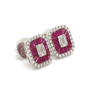 Ruby and Diamond Halo Stud Earrings in Gold
