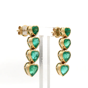 Heart-Shaped Emerald Drop Earrings | 14K 18K Solid Gold Dangle Earrings