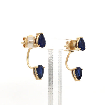 Pear-Cut Blue Sapphire Drop Earrings in 14K/18K Solid Gold – Elegant Dangle Studs