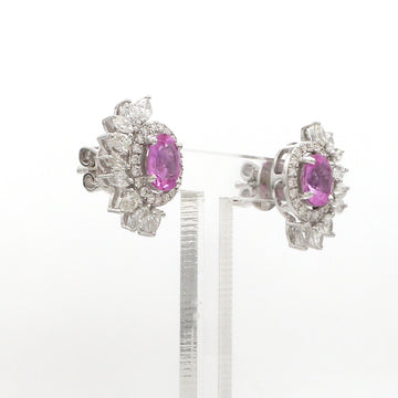 Oval Pink Sapphire & Diamond Halo Earrings in Solid Gold – Double Halo with Marquise Cluster