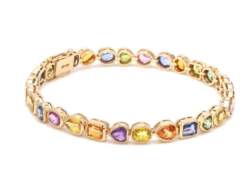 Multicolor Sapphire Bracelet in Solid Gold – Mixed Shape Gemstone Design