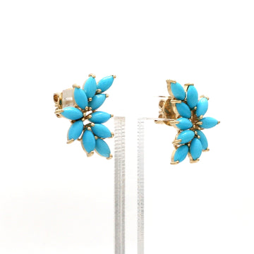Turquoise Marquise Climber Earrings | 14K 18K Solid Gold | Jewels Park