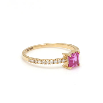 Princess Cut Pink Sapphire & Diamond Ring in 14K 18K Solid Gold