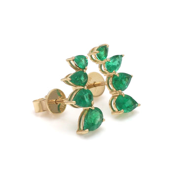Pear-Shaped Emerald Climber Earrings in Solid Gold