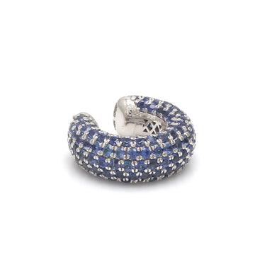 Blue Sapphire Pavé Ear Cuff in 14k White Gold – Non-Pierced Statement Earring | Jewelspark