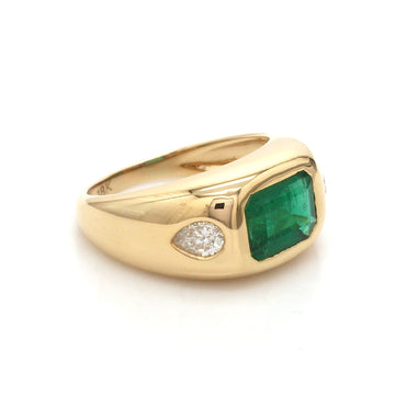Emerald and Diamond Gypsy Ring | 14K 18K Yellow Gold Statement Band