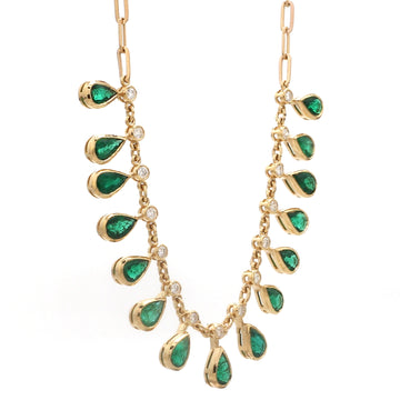 Emerald and Diamond Necklace Gold – Pear Cut Emerald Drops with Diamond Accents, Elegant Statement Fine Jewelry