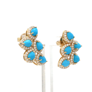 Turquoise Diamond Cluster Earrings Gold