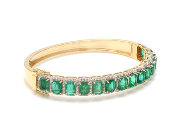 Natural Emerald and Diamond Cuff Bangle Gold | Emerald Cut Gemstones